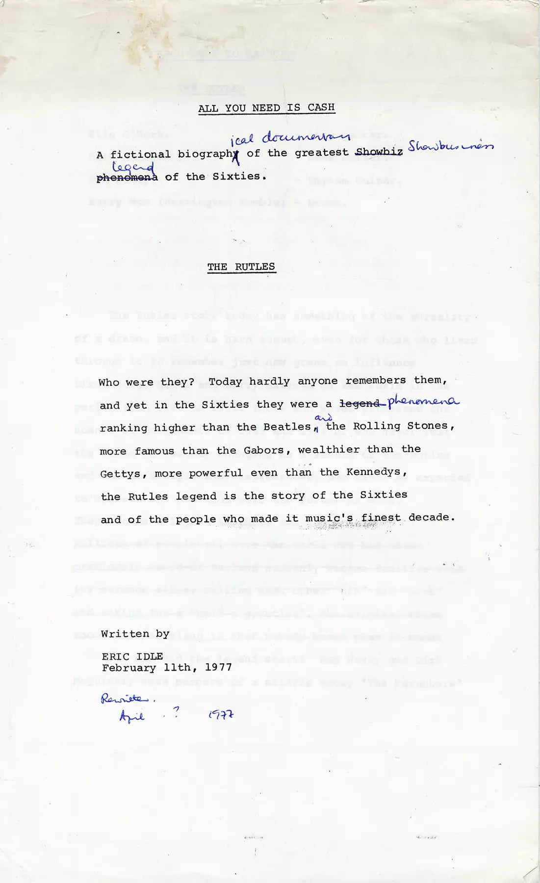 All You Need Is Cash Early Drafts